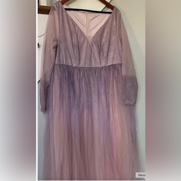 NWT Xpluswear Design Plus Size Formal
Purple V Neck Long Sleeve Sequin Maxi - Picture 2 of 4